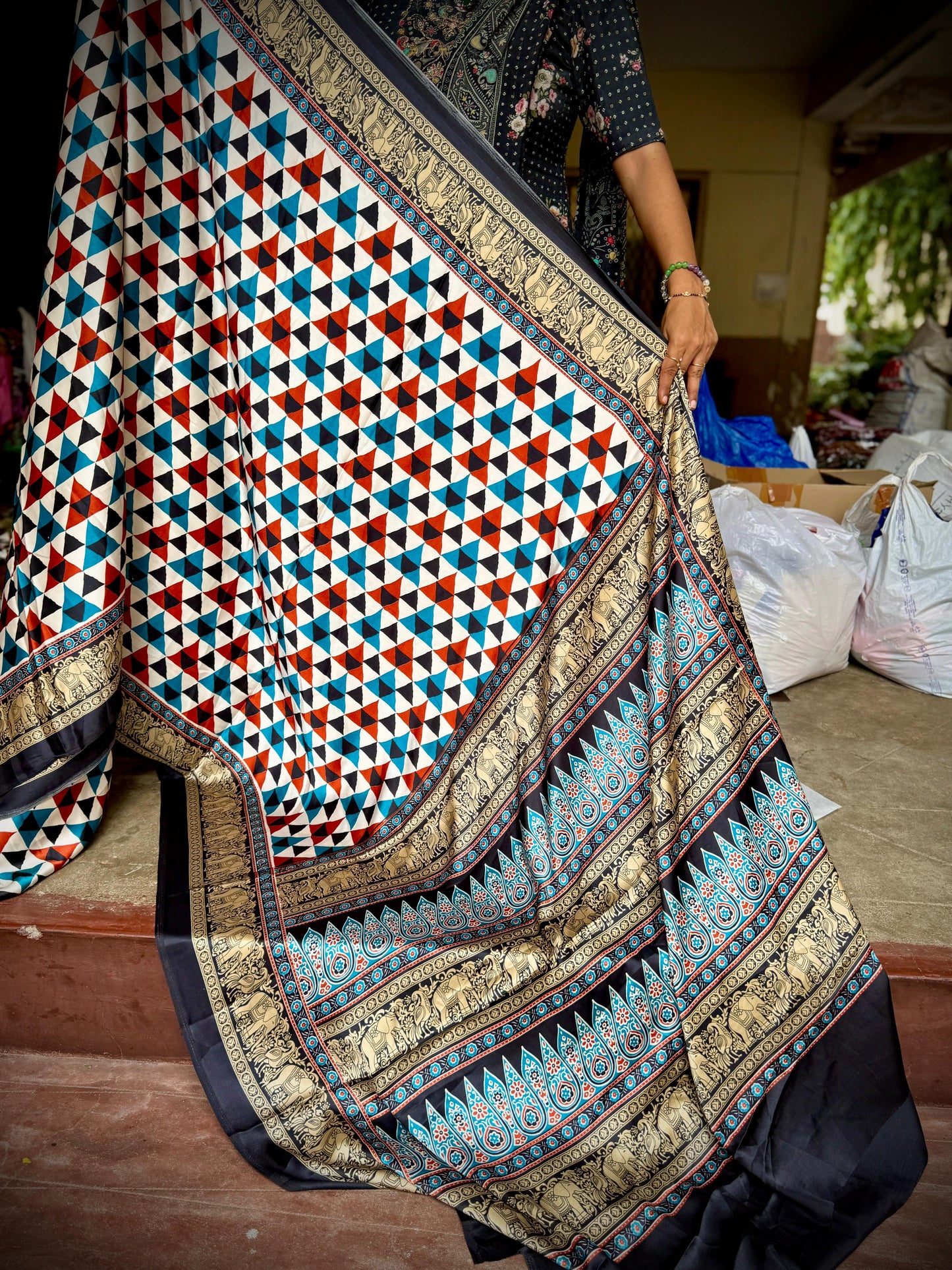 Ajrakh Silk Saree