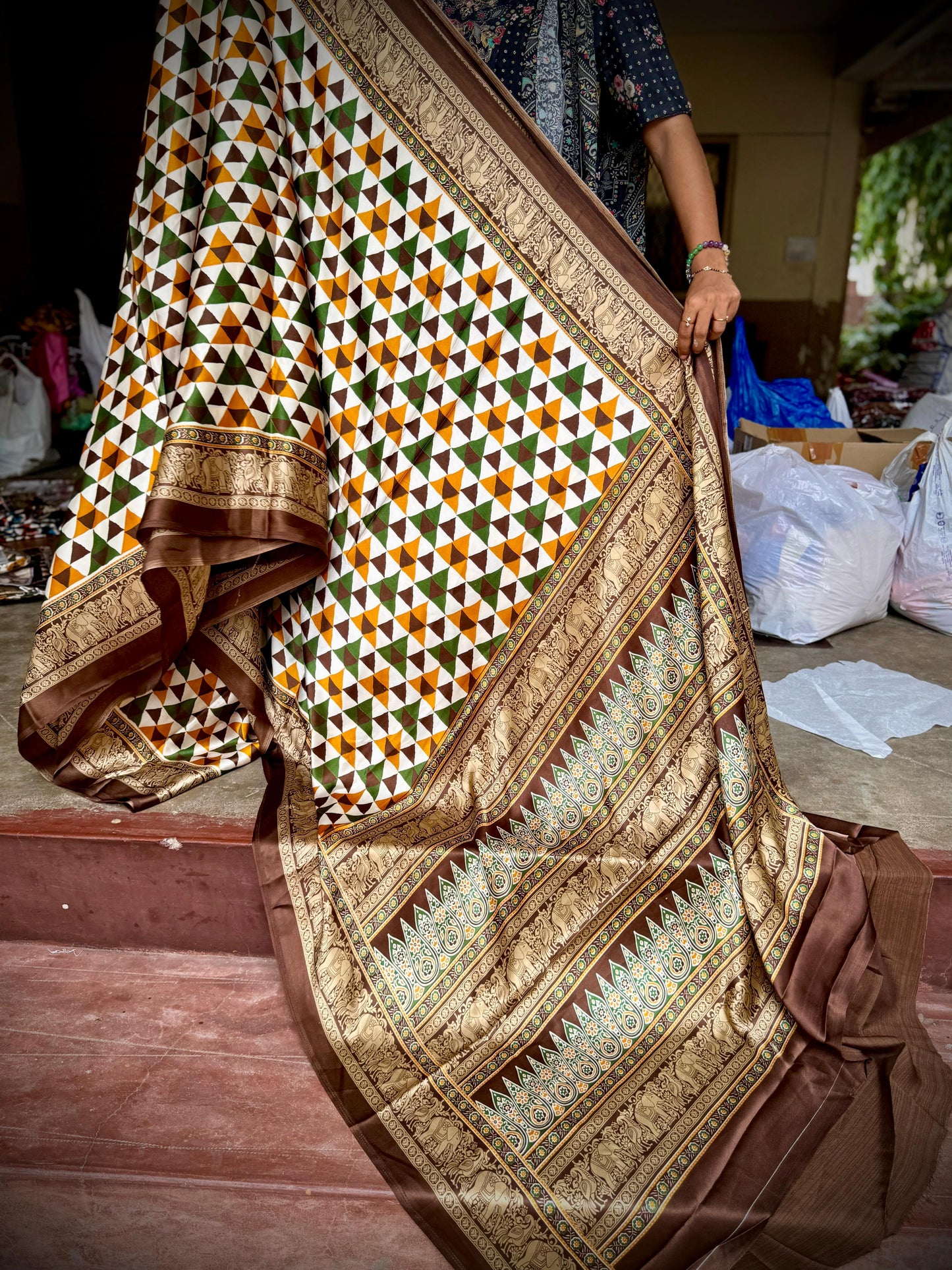 Ajrakh Silk Saree