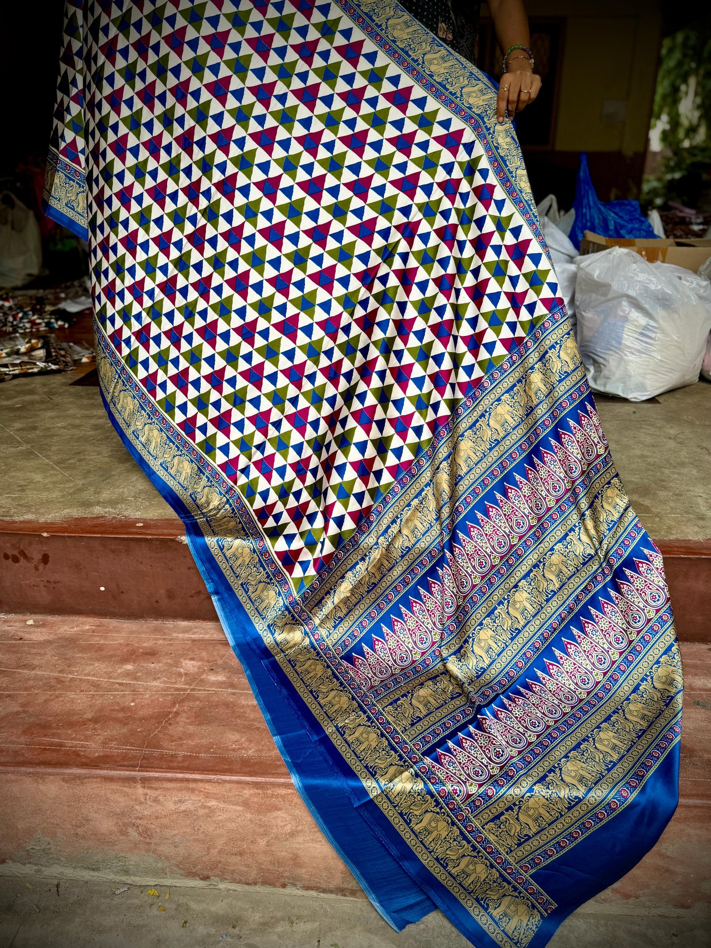 Ajrakh Silk Saree