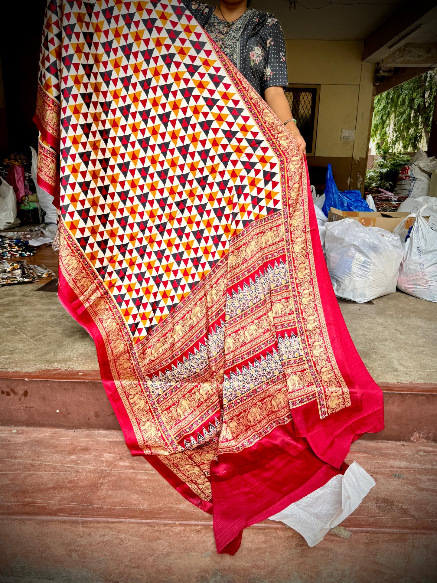 Ajrakh Silk Saree
