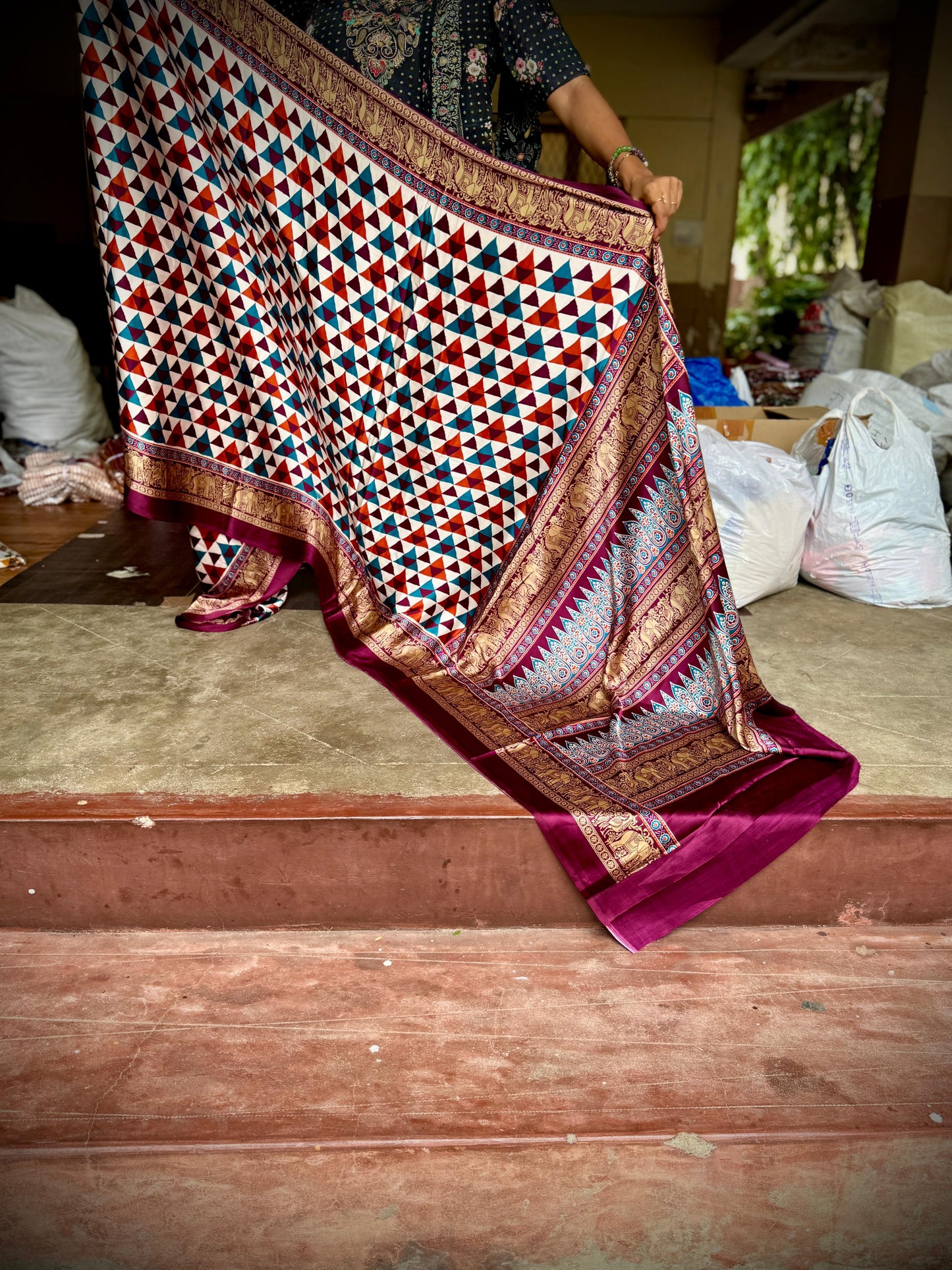 Ajrakh Silk Saree