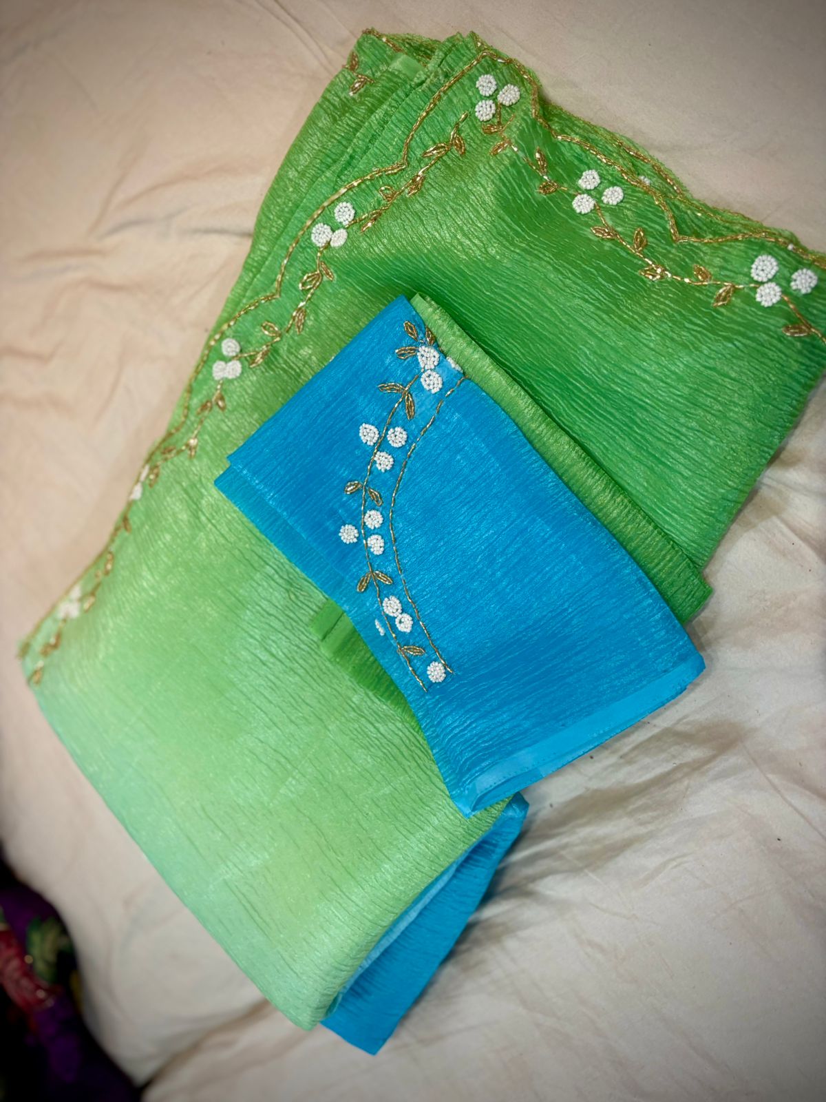 Crush Tussar Designer Work Saree