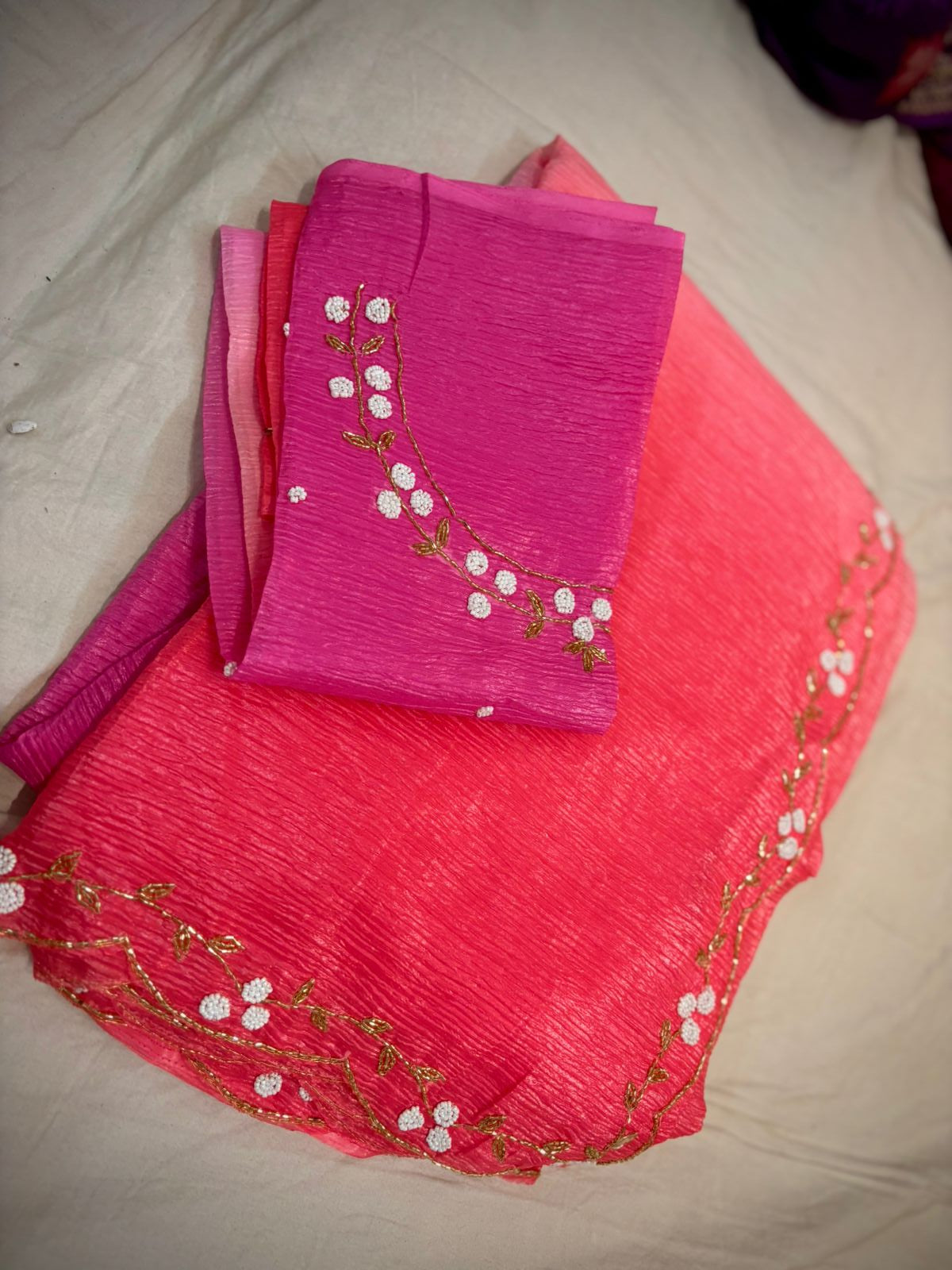 Crush Tussar Designer Work Saree