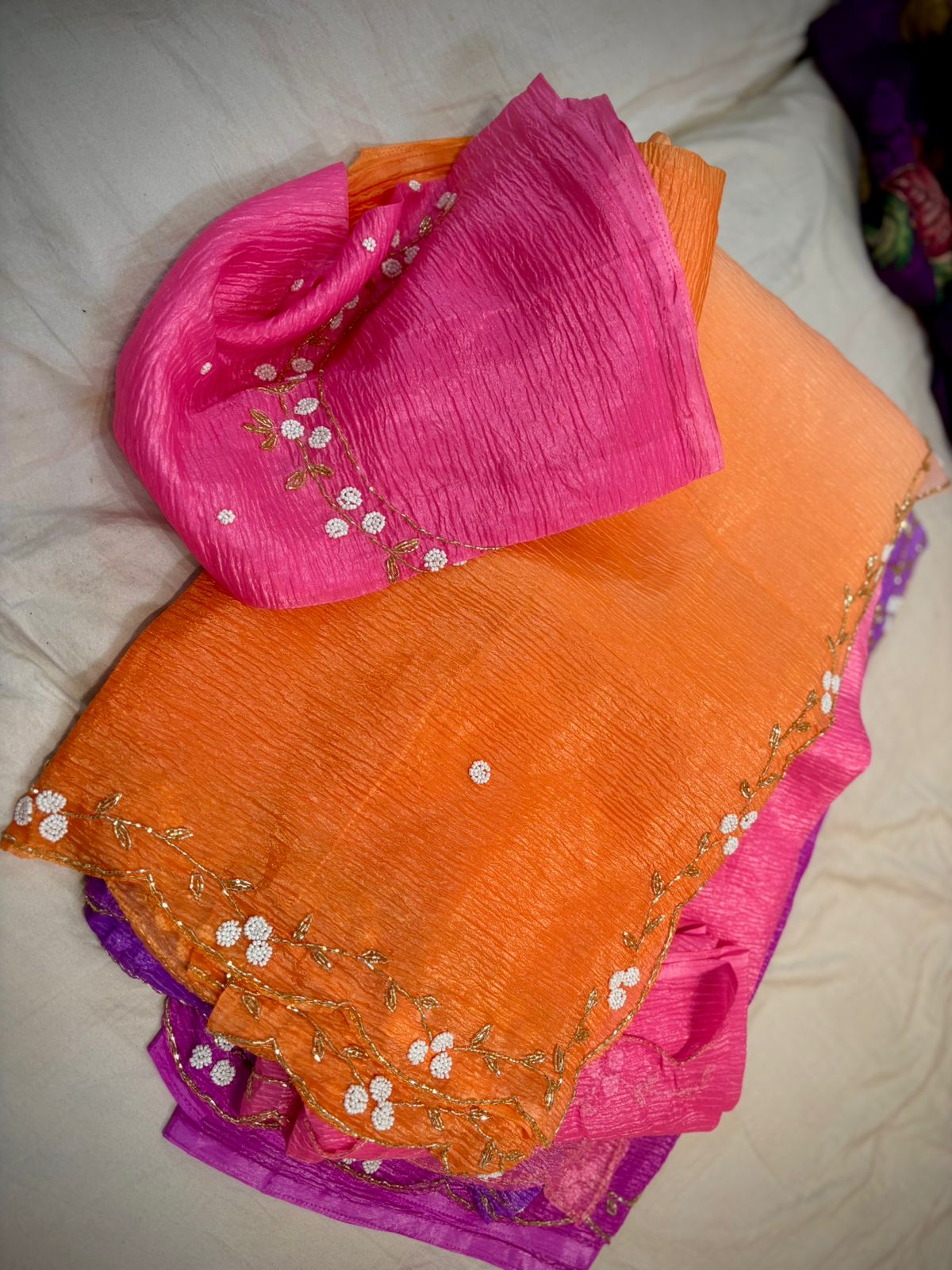 Crush Tussar Designer Work Saree