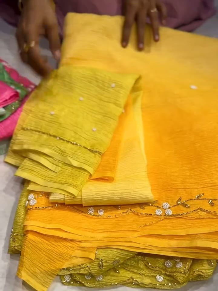 Crush Tussar Designer Work Saree