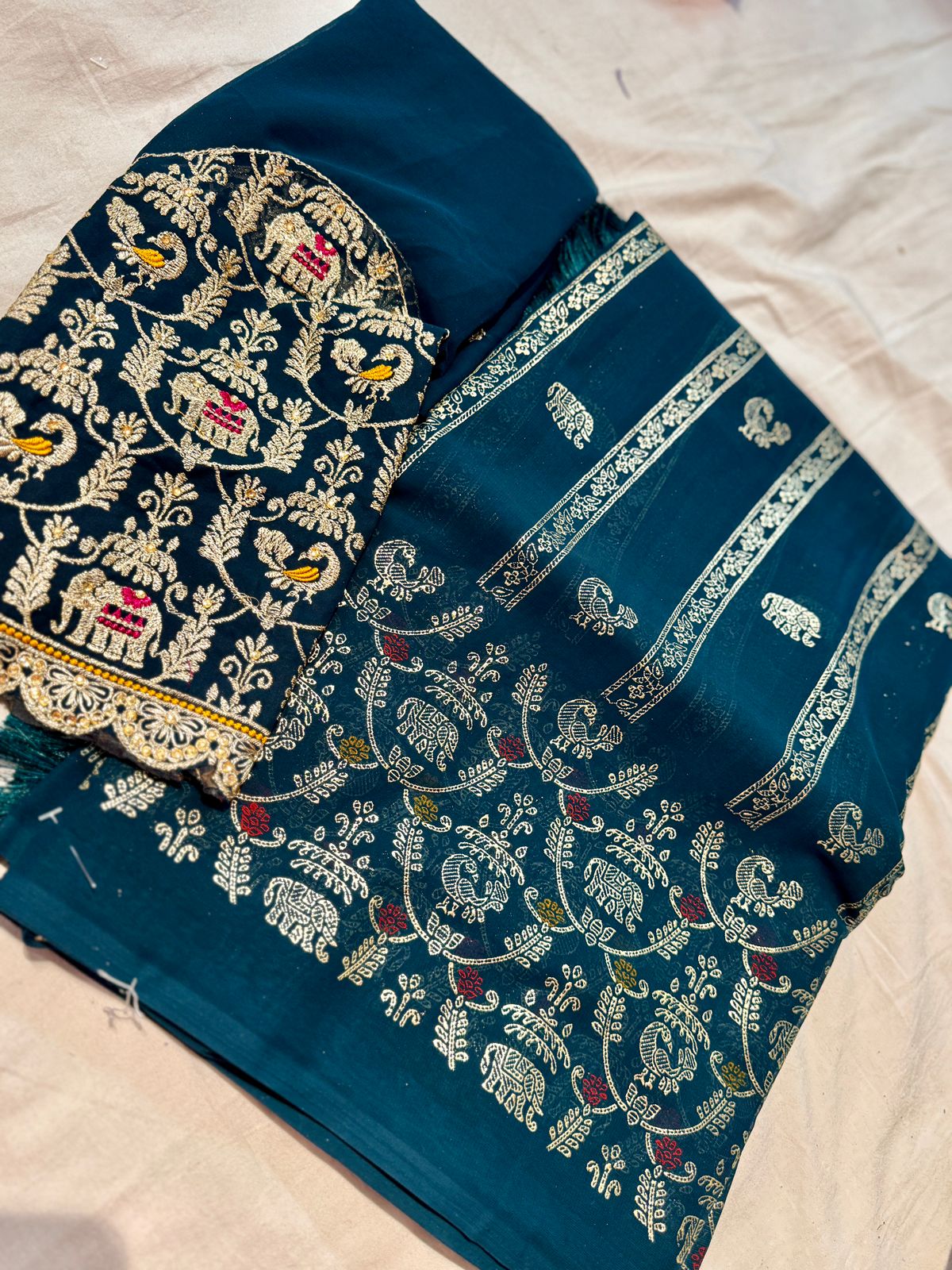 Designer Saree With Maggam Work Blouse