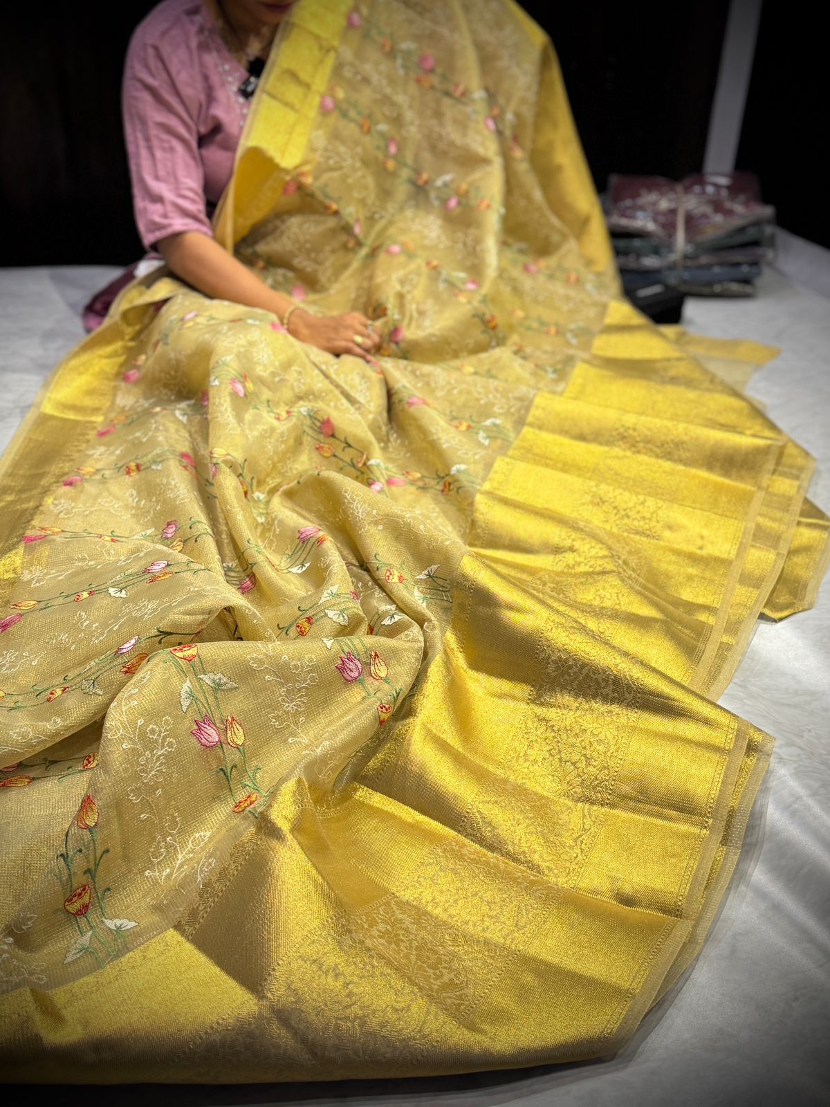 Embroidery Gold Tissue Saree