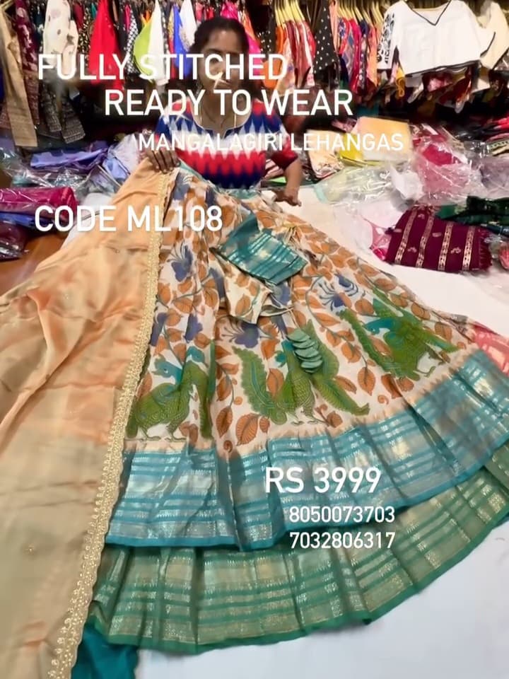 Fully Stitched Mangalagiri Lehenga