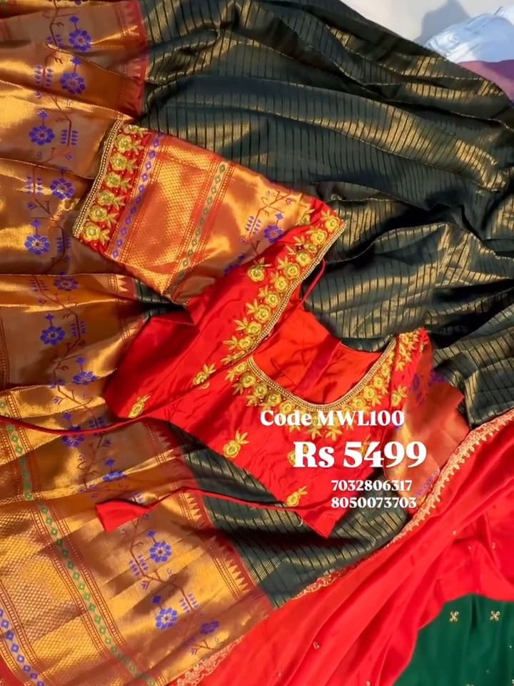 Kanchi Pattu Lehenga With Maggam Work Blouse