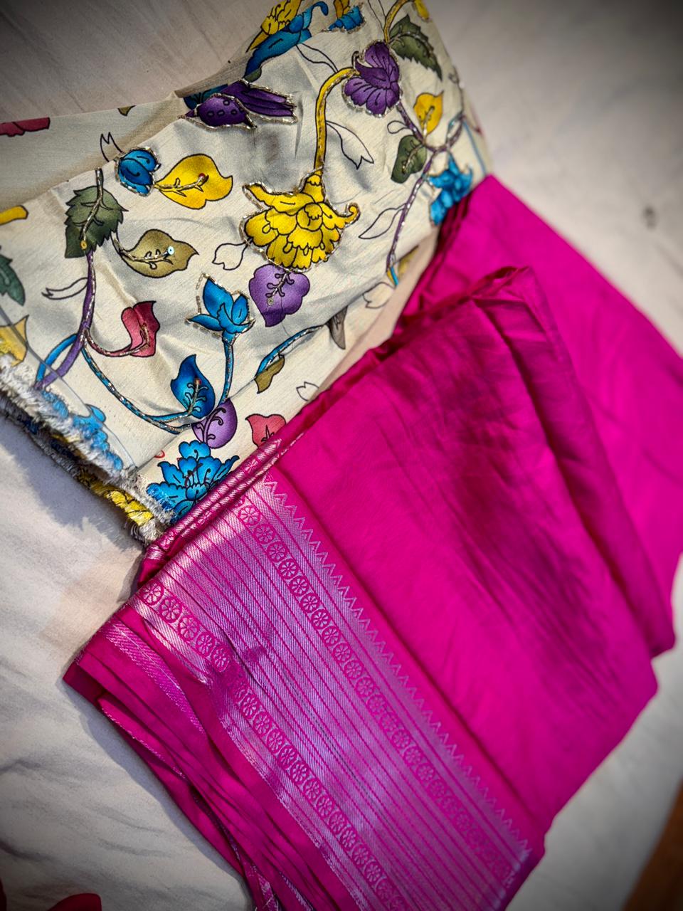 Mangalagiri Pattu Saree With Maggam Work Blouse