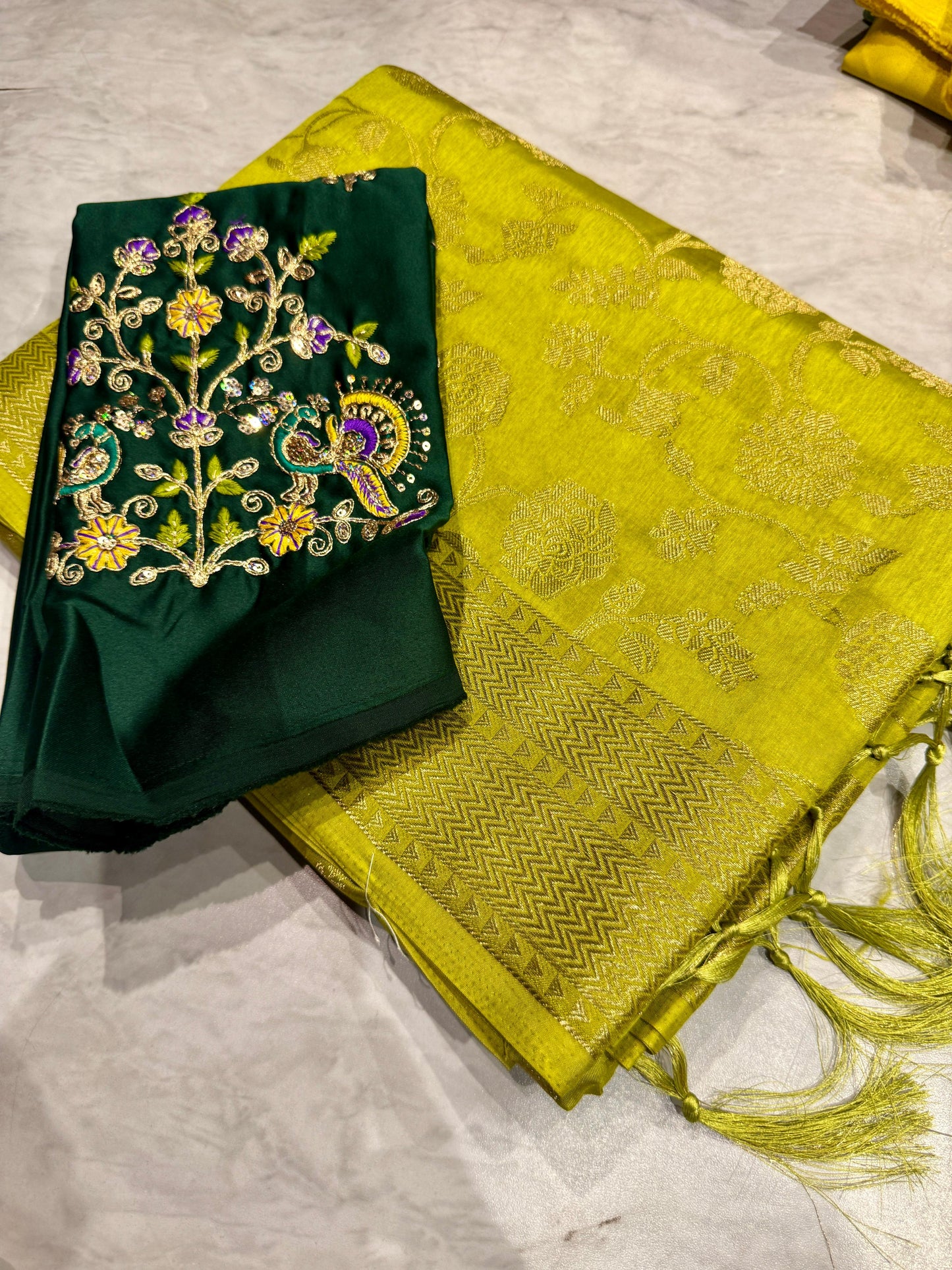 Raew Meango Saree With Maggam Work Blouse