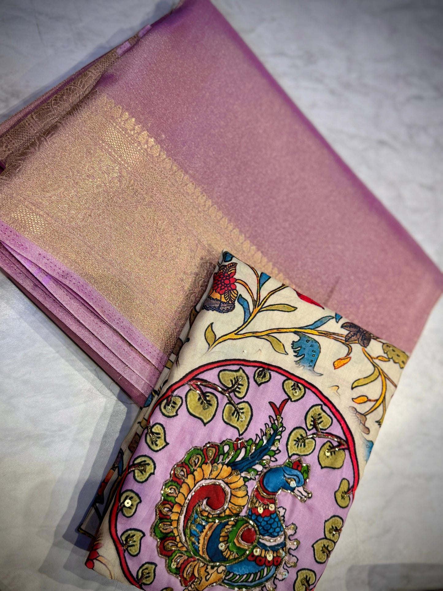 Tissue Moonga Silk Saree With Maggam Work Blouse