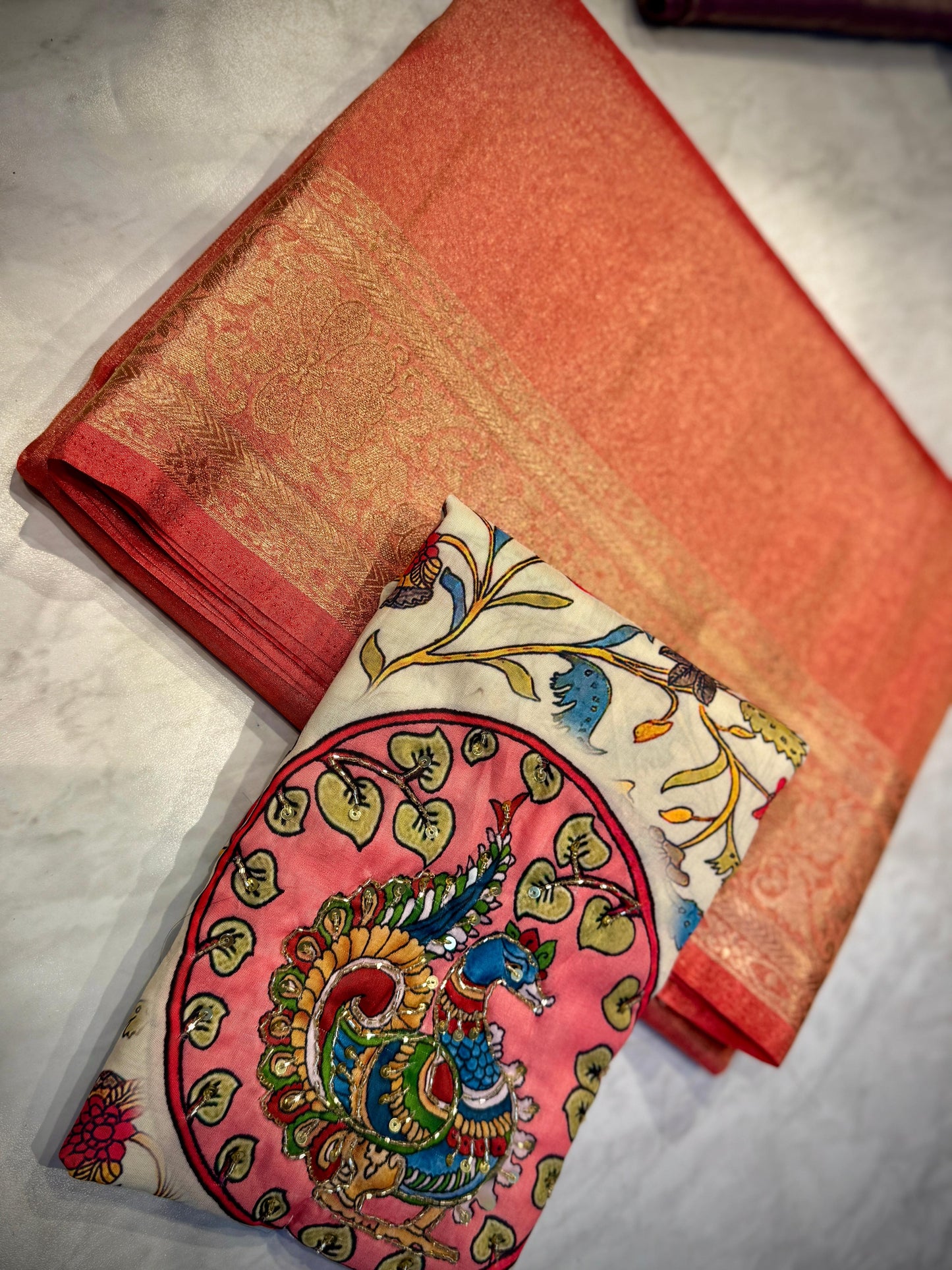 Tissue Moonga Silk Saree With Maggam Work Blouse