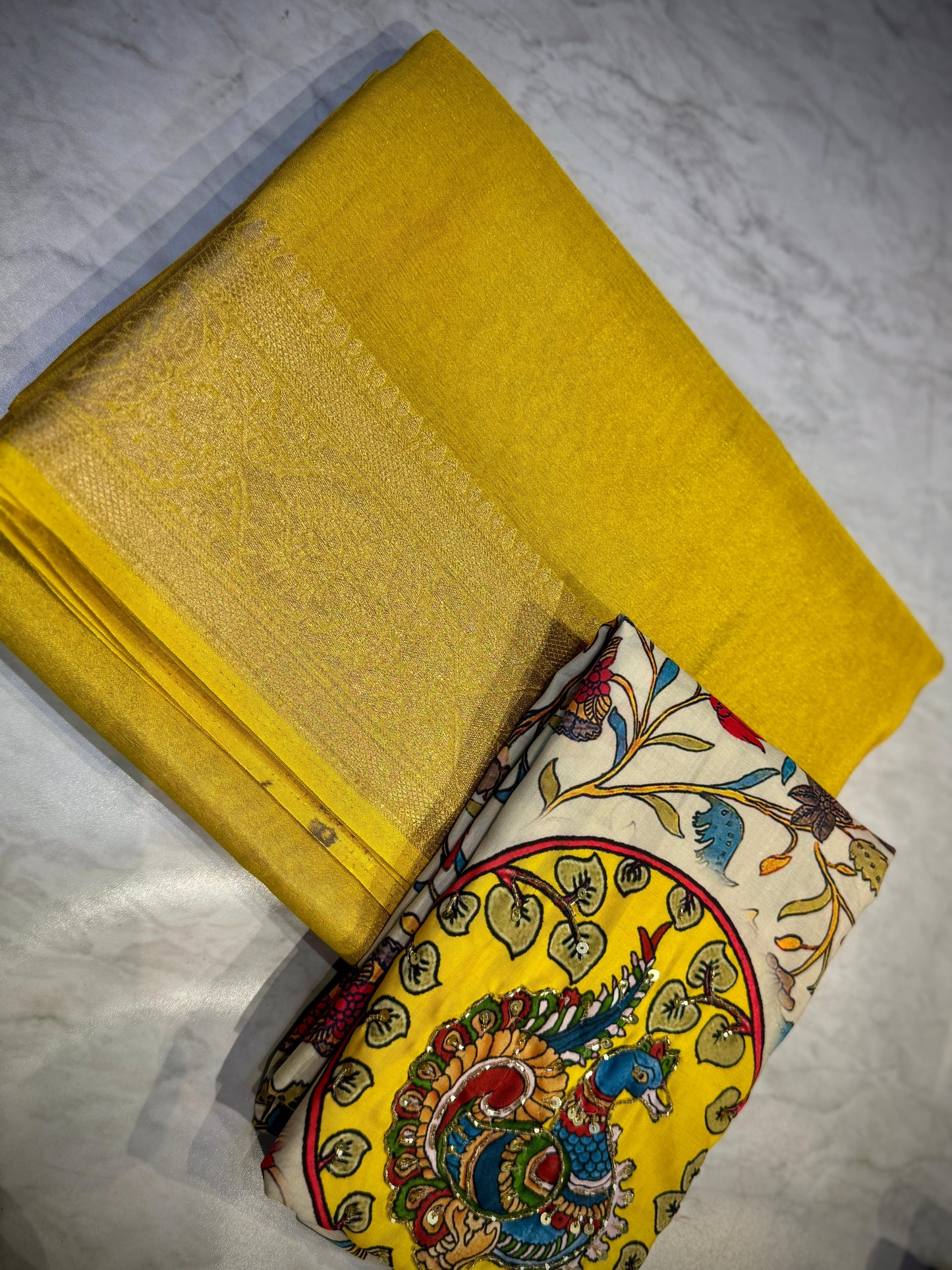 Tissue Moonga Silk Saree With Maggam Work Blouse