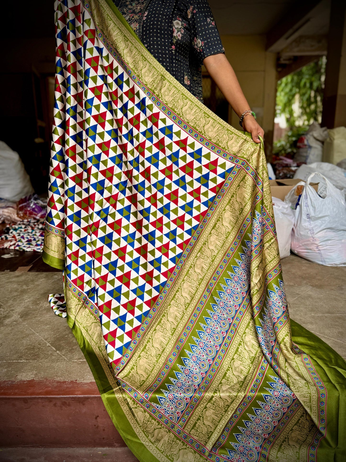 Ajrakh Silk Saree