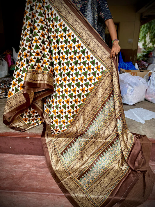 Ajrakh Silk Saree