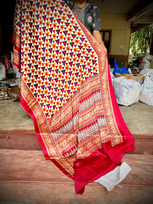 Ajrakh Silk Saree