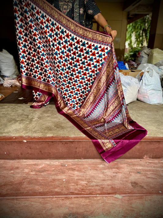 Ajrakh Silk Saree