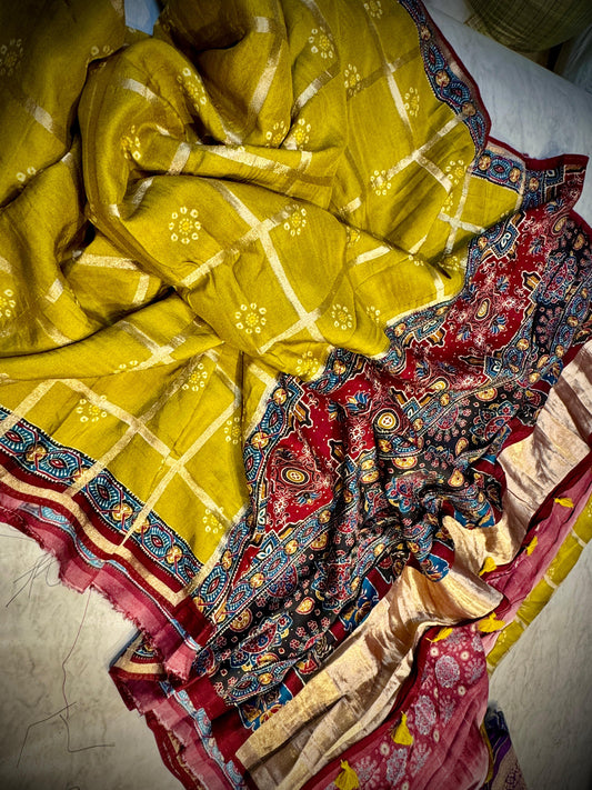 Ajarakh BANDHINI PATTU SAREE BUY ONE GET ONE