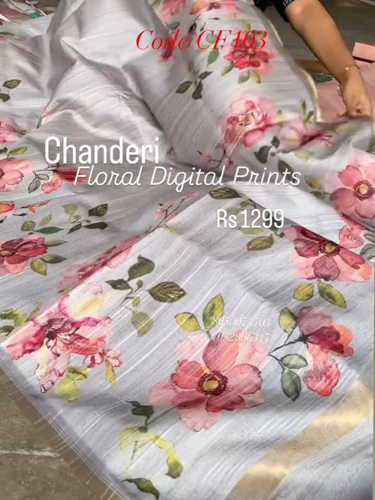 Chanderi floral Digital Print Saree