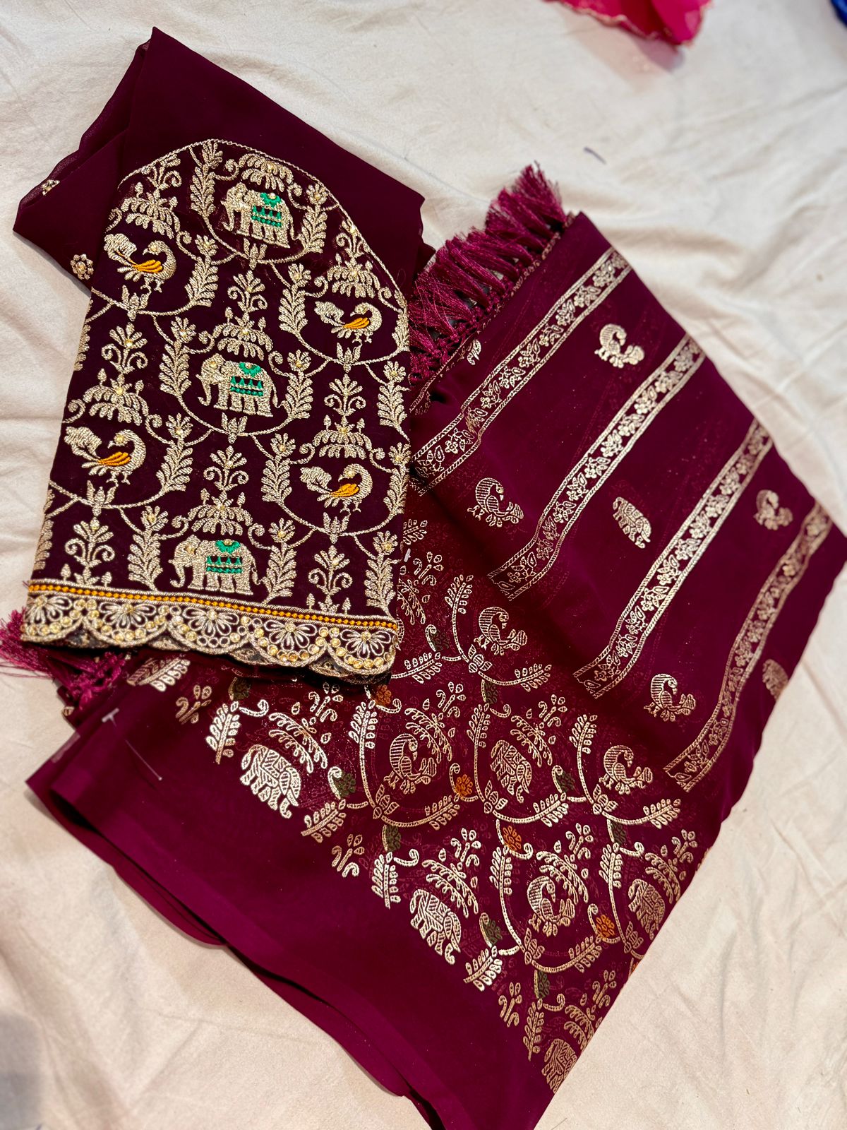 Designer Saree With Maggam Work Blouse