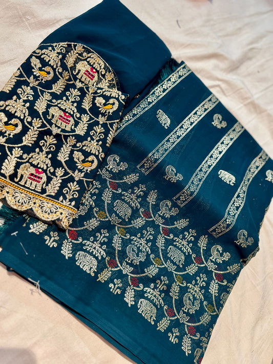 Designer Saree With Maggam Work Blouse