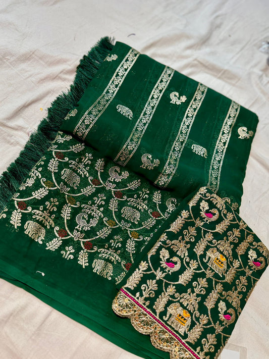 Designer Saree With Maggam Work Blouse