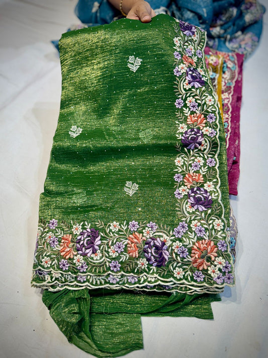 Swarovski Designer Saree Green