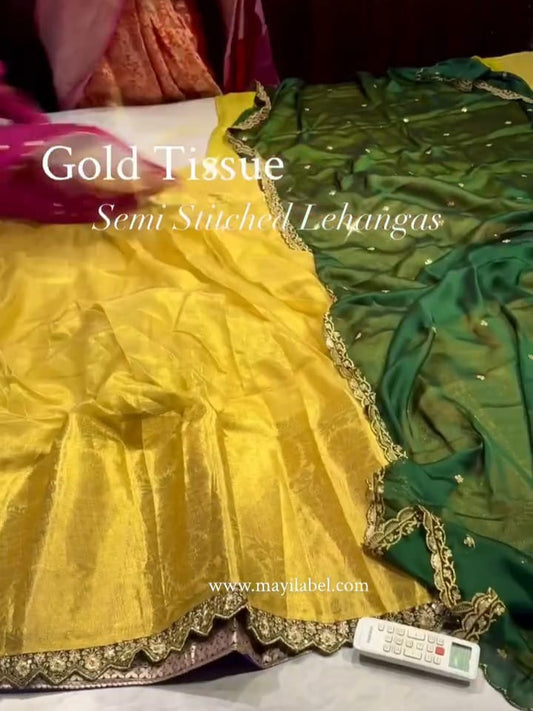 Gold Tissue  Semi Stitched Lehenga