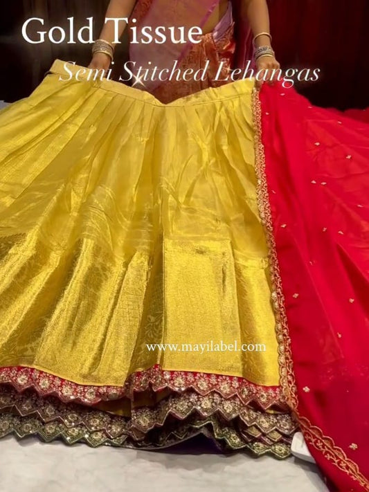 Gold Tissue  Semi Stitched Lehenga