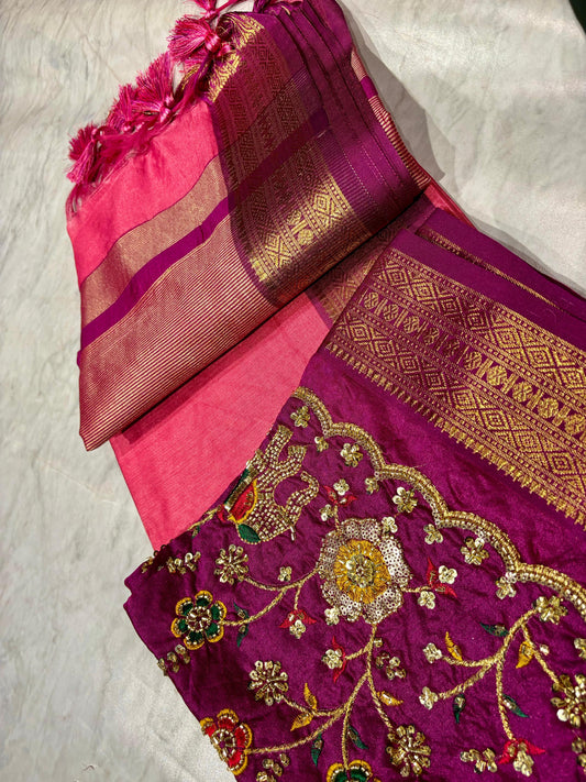 Kaddi Tussar Saree With Maggam Blouse