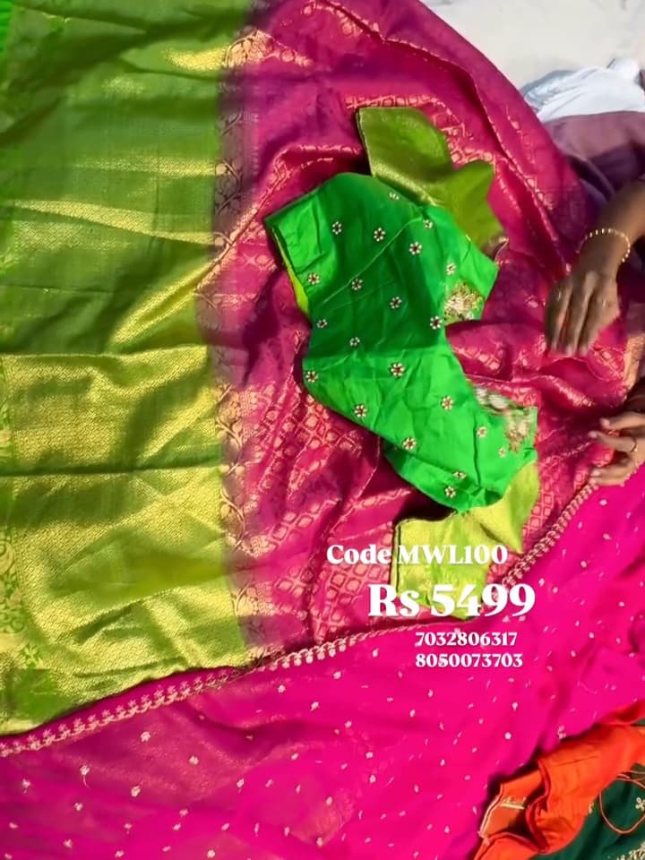 Kanchi Pattu Lehenga With Maggam Work Blouse