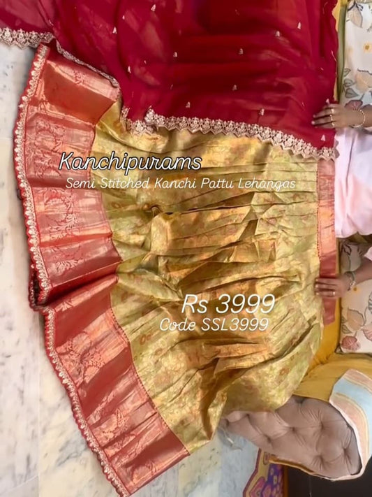 Kanchipuram Semi Stitched Kanchi Pattu Lehenga