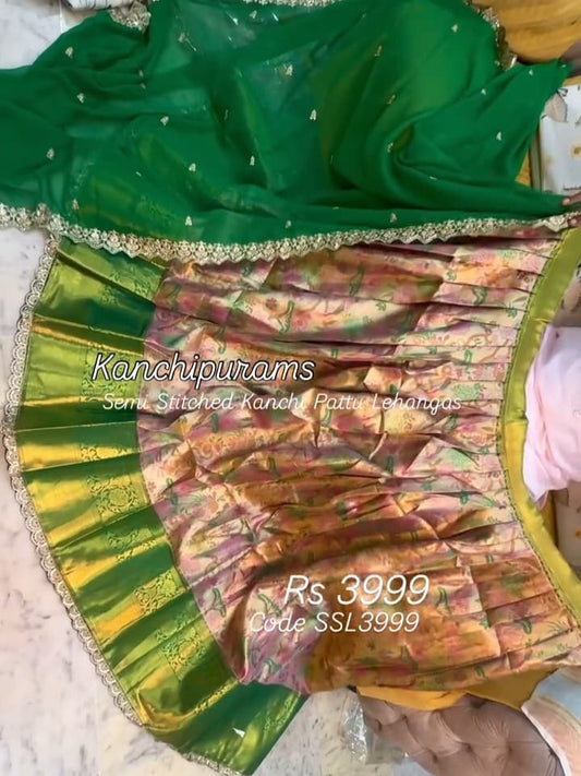 Kanchipuram Semi Stitched Kanchi Pattu Lehenga