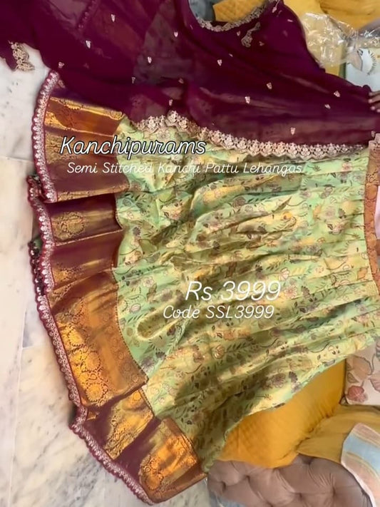 Kanchipuram Semi Stitched Kanchi Pattu Lehenga