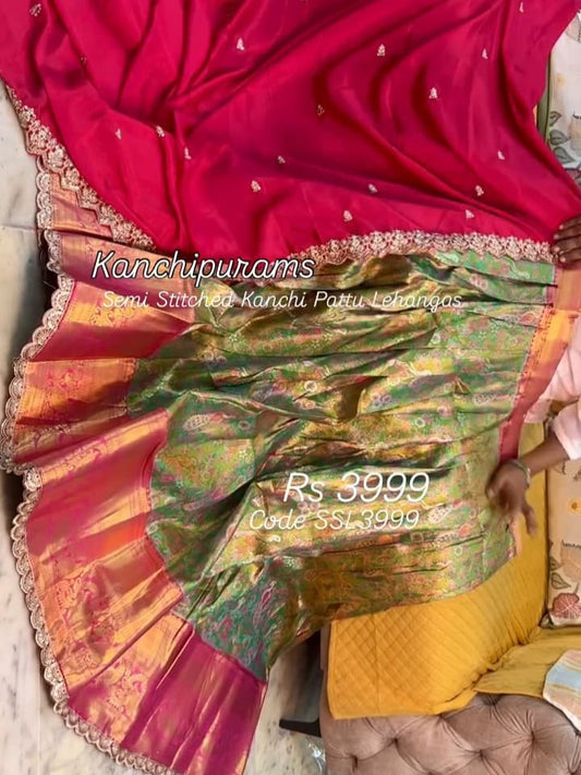 Kanchipuram Semi Stitched Kanchi Pattu Lehenga