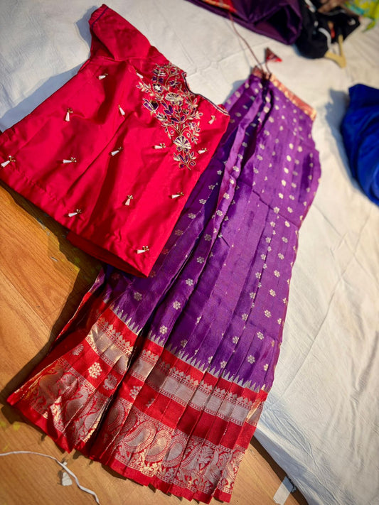 Kids Ready To Wear Kanchi Pattu Lehenga 7-13 Yrs