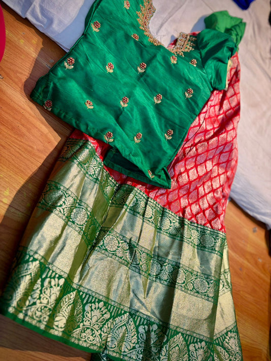 Kids Ready To Wear Kanchi Pattu Lehenga 7-13 Yrs