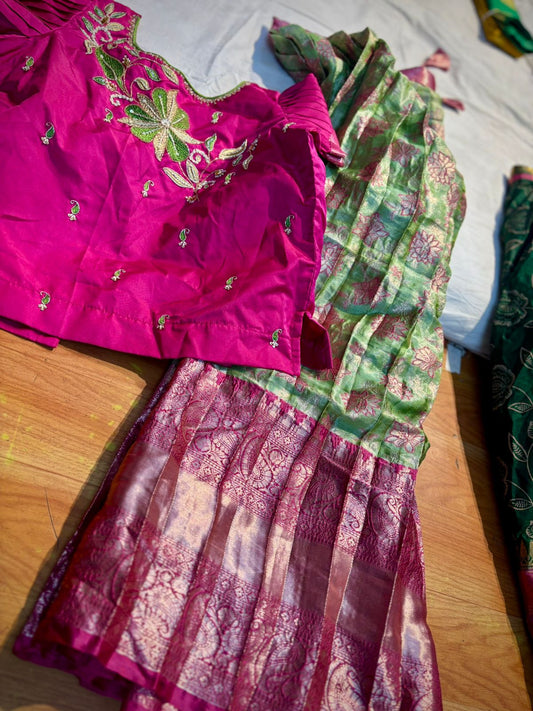 Kids Ready To Wear Kanchi Pattu Lehenga 7-13 Yrs