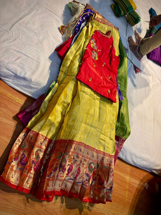 Kids Ready To Wear Kanchi Pattu Lehenga 7-13 Yrs