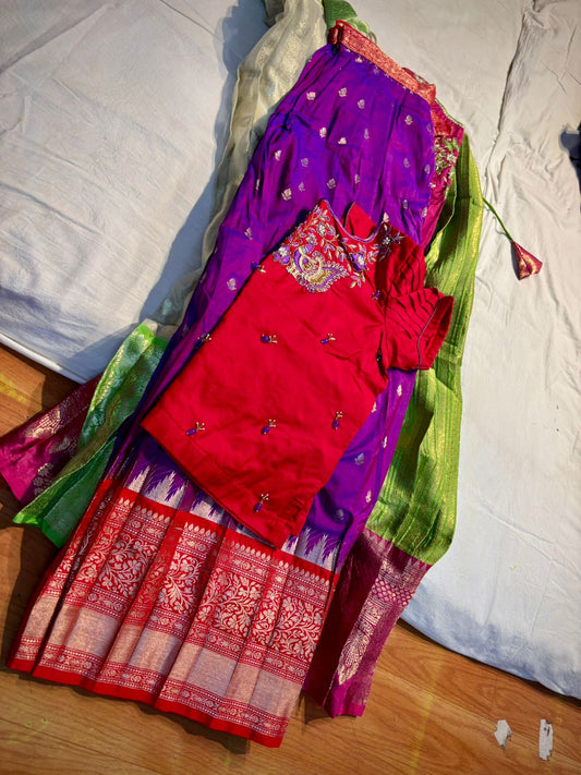 Kids Ready To Wear Kanchi Pattu Lehenga 7-13 Yrs