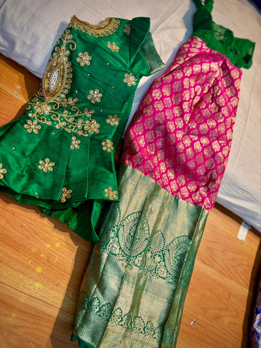 Kids Ready To Wear Kanchi Pattu Lehenga 7-13 Yrs