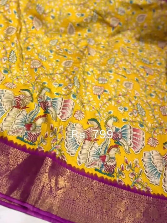 Linen Kalamkari Silk Saree