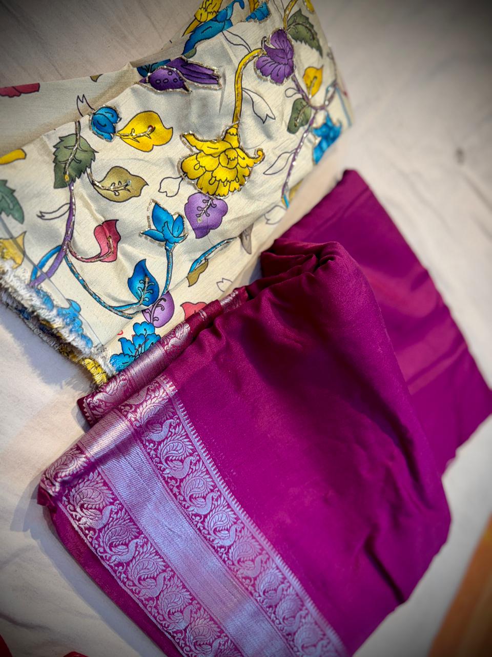 Mangalagiri Pattu Saree With Maggam Work Blouse