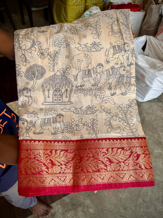 Mangalagiri Pen Kalamkari Saree