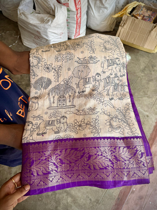 Mangalagiri Pen Kalamkari Saree