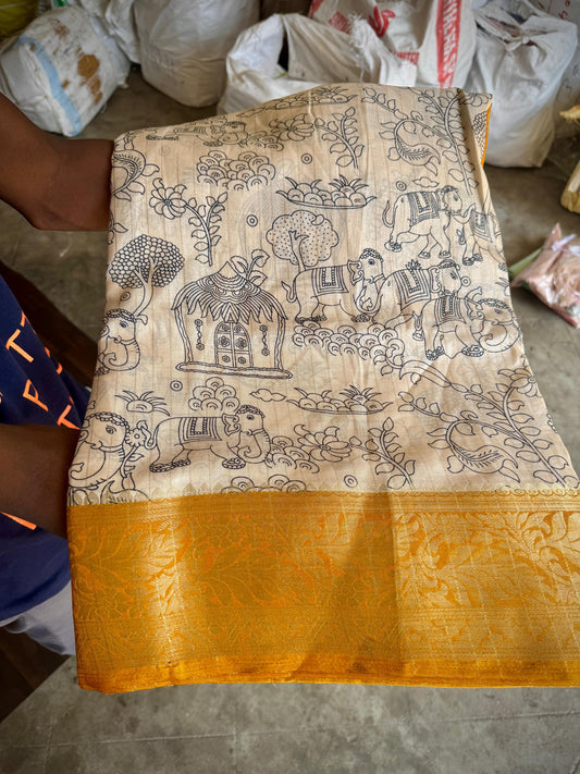 Mangalagiri Pen Kalamkari Saree