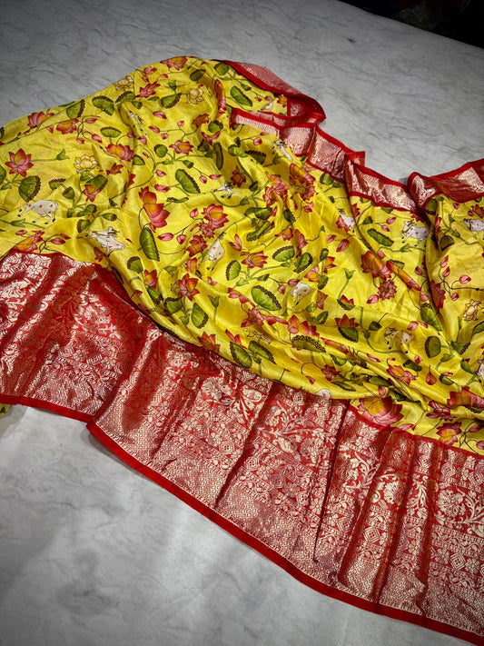Pichwai Kalamkari Silk Saree