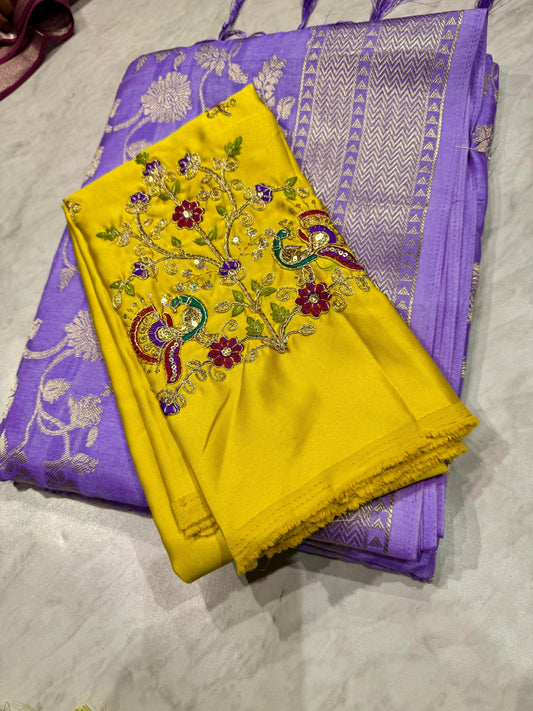 Raew Meango Saree With Maggam Work Blouse