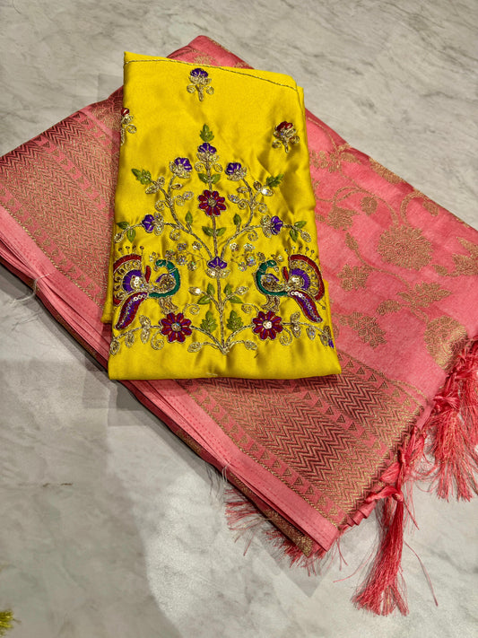 Raew Meango Saree With Maggam Work Blouse